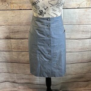 Hugo Boss Pencil Skirt Pinstripes Button Front Silk Blend Blue Size 10